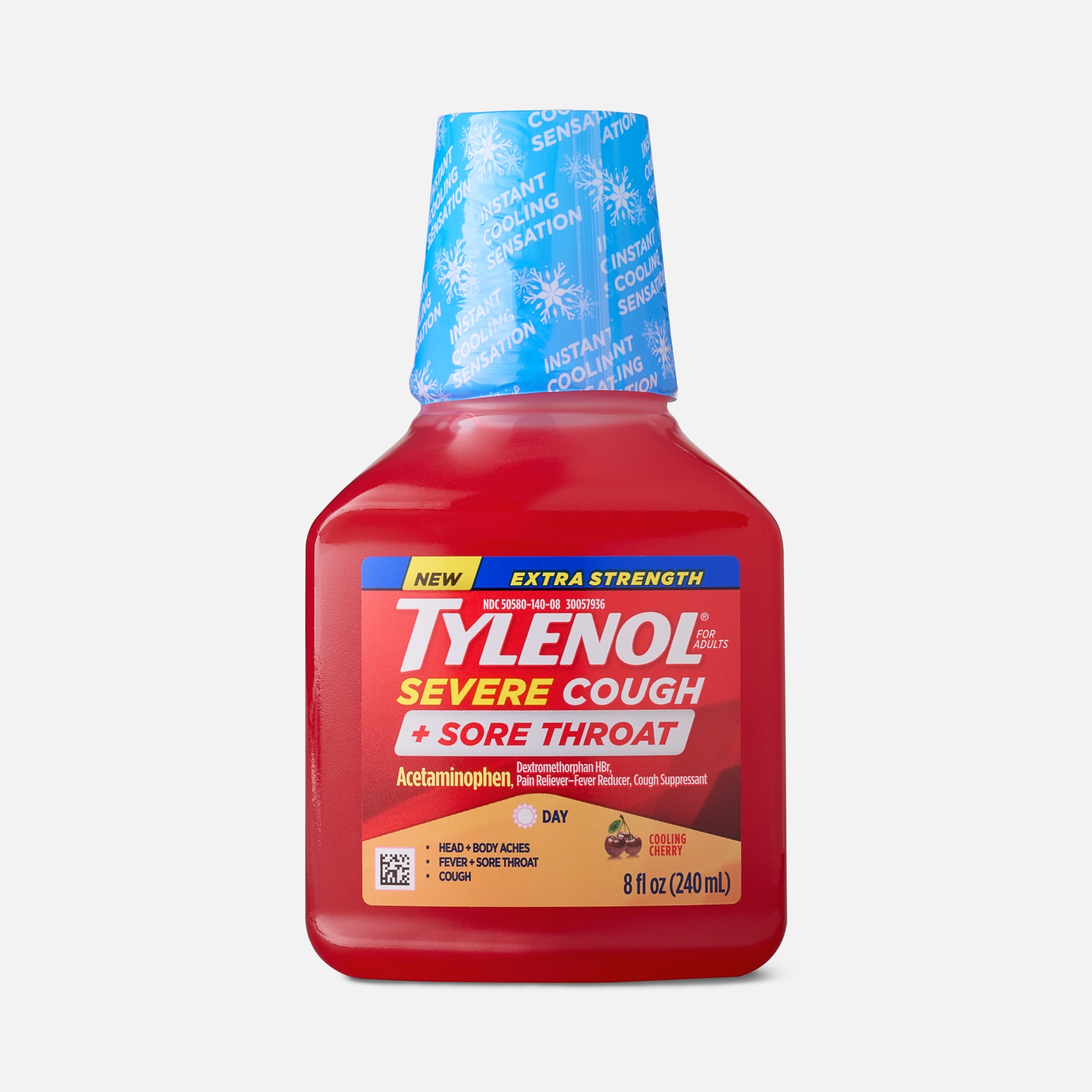 Tylenol Extra Strength Severe Cough + Sore Throat, Cherry, 8 fl oz., , large