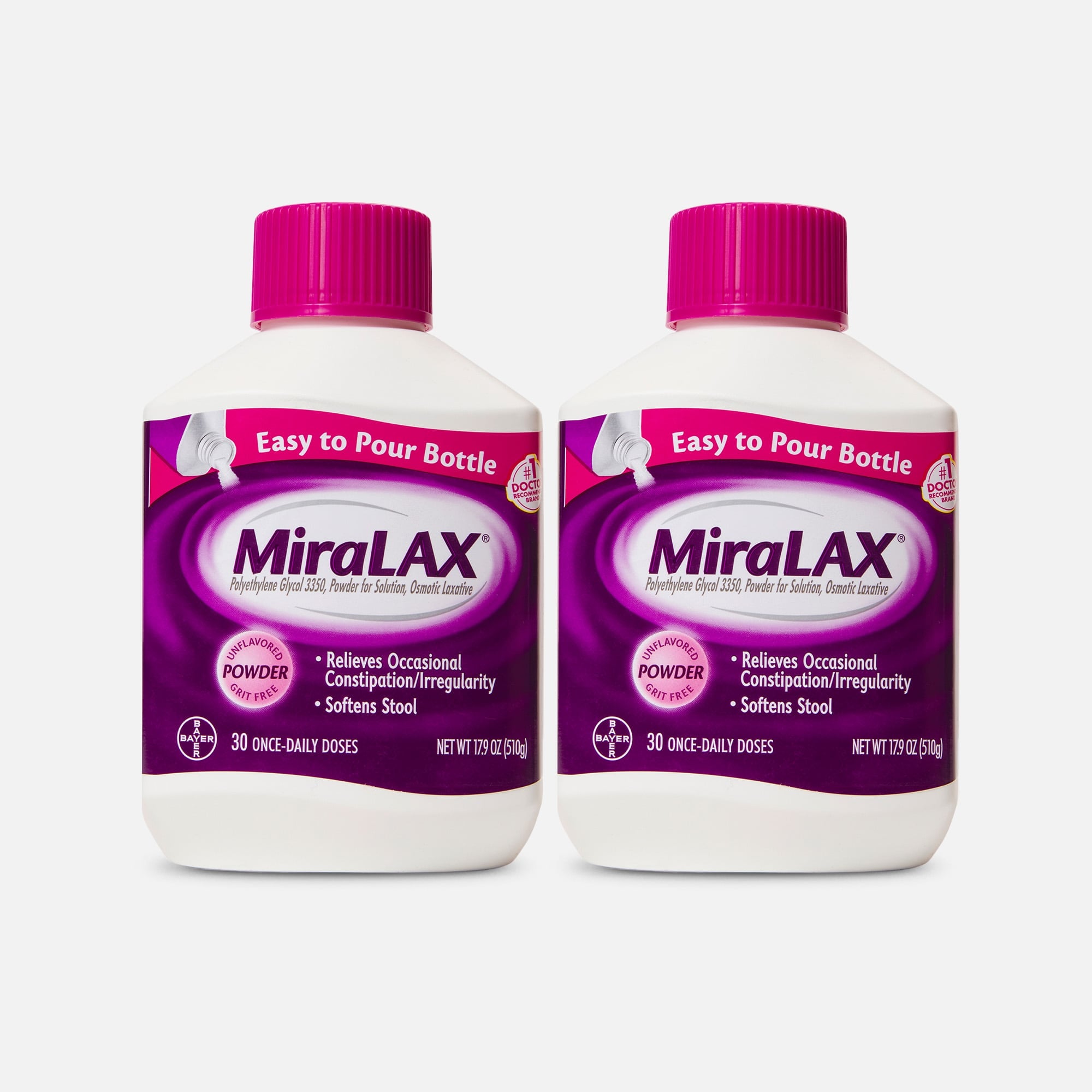 MiraLAX Laxative Powder for Gentle Constipation Relief - 30 Dose Bottle (2-Pack), , large