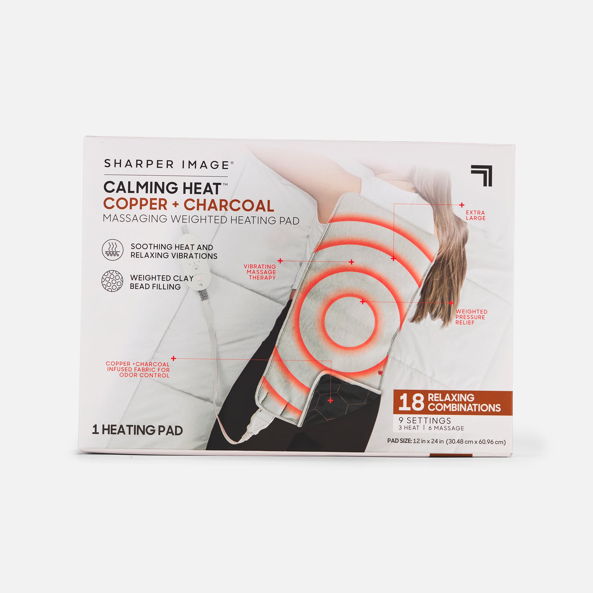Sharper Image Calming Heat Copper and Charcoal Weighted Heating Pad, , large