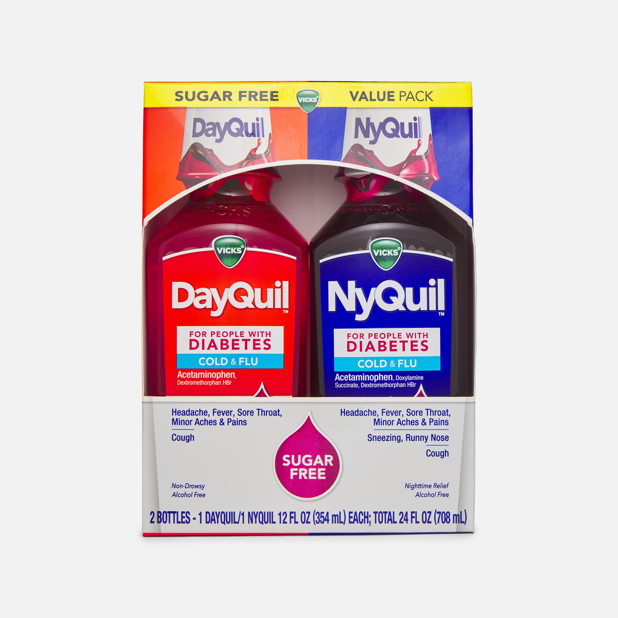 Vicks DayQuil & NyQuil Diabetes Sugar-Free Cold & Flu Relief, 12 fl oz. Each, , large