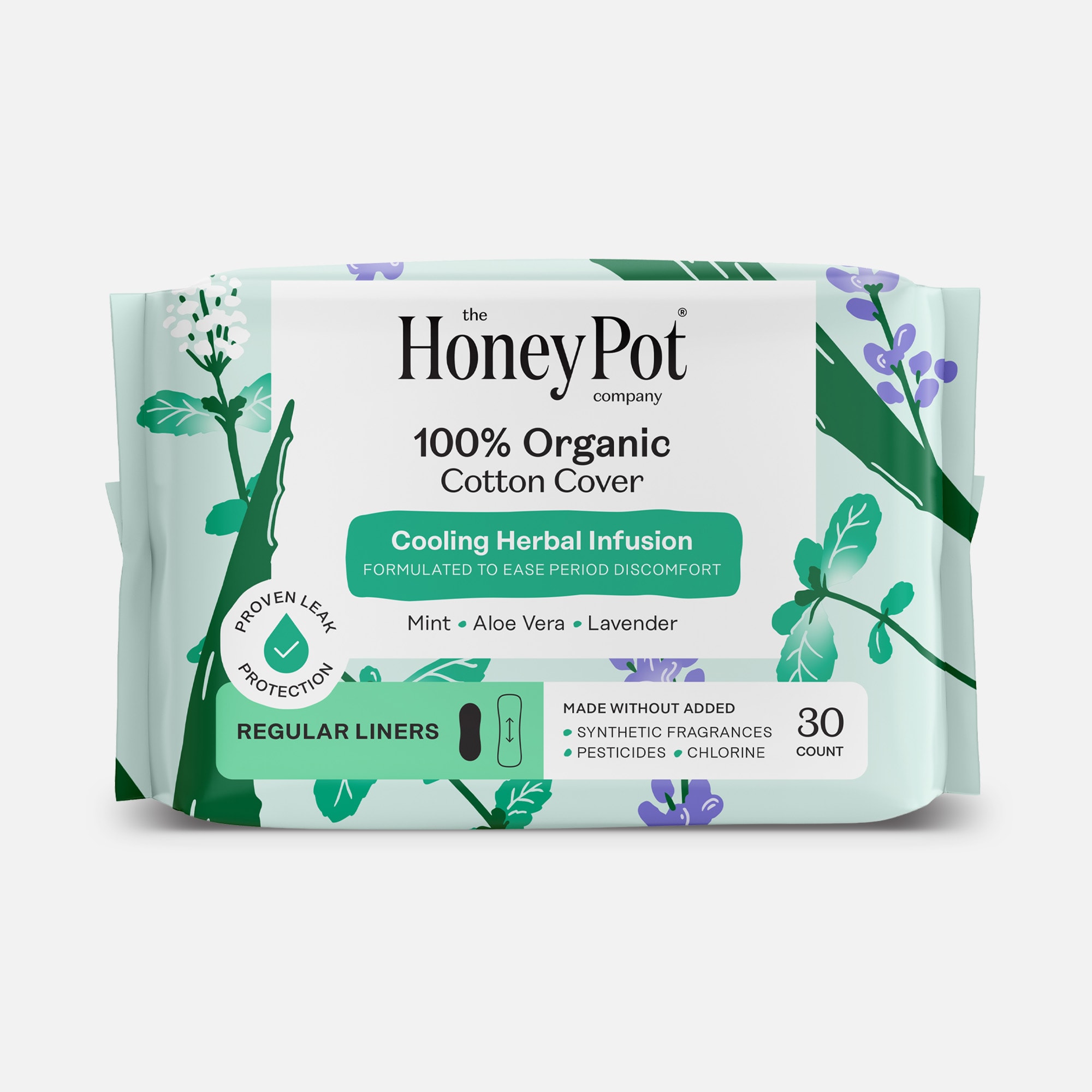 The Honey Pot 100% Organic Top Sheet Everyday Herbal Pantiliners, 30 ct., , large