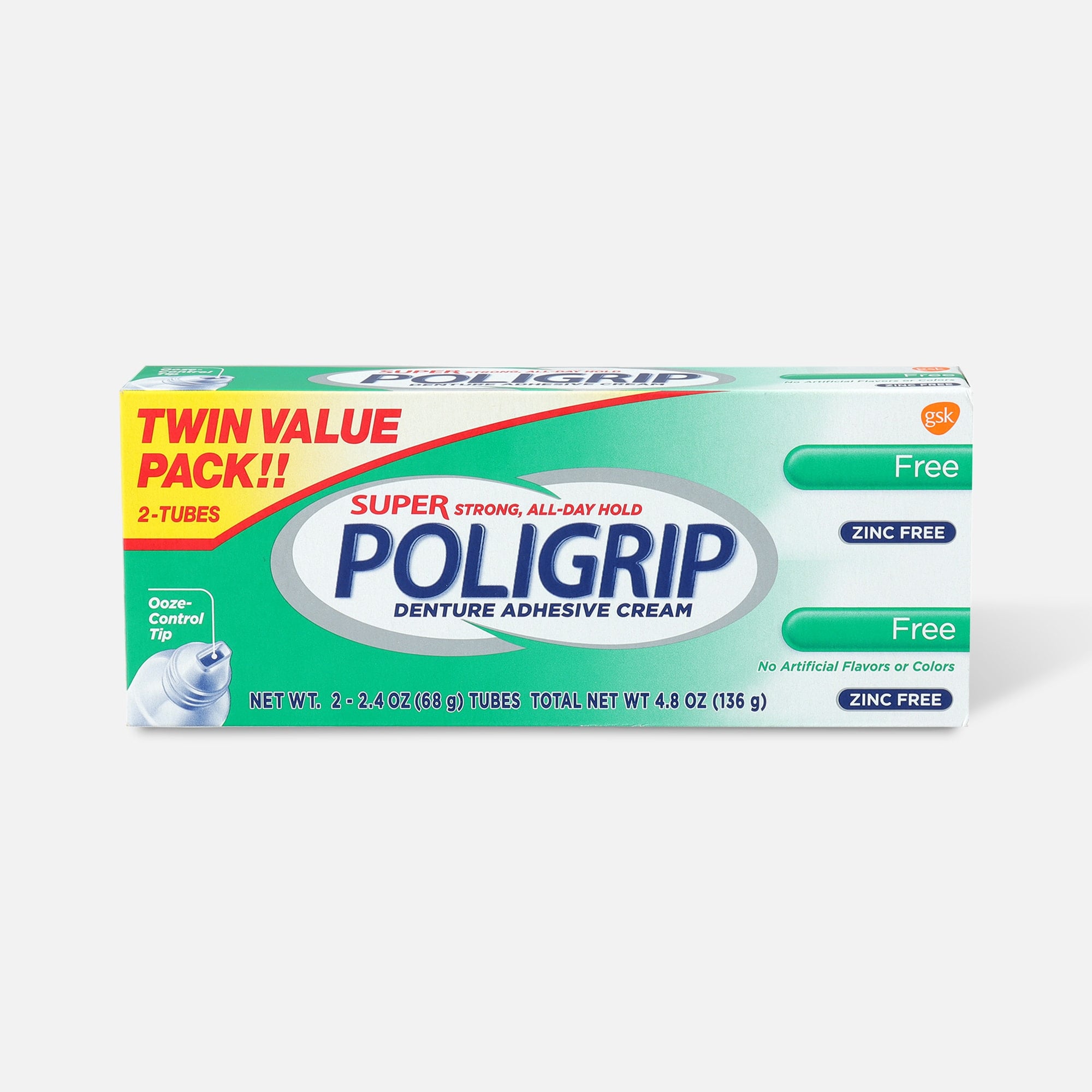 Super Poligrip Free Formula Zinc Free Denture Adhesive Cream - Twin Pack, , large