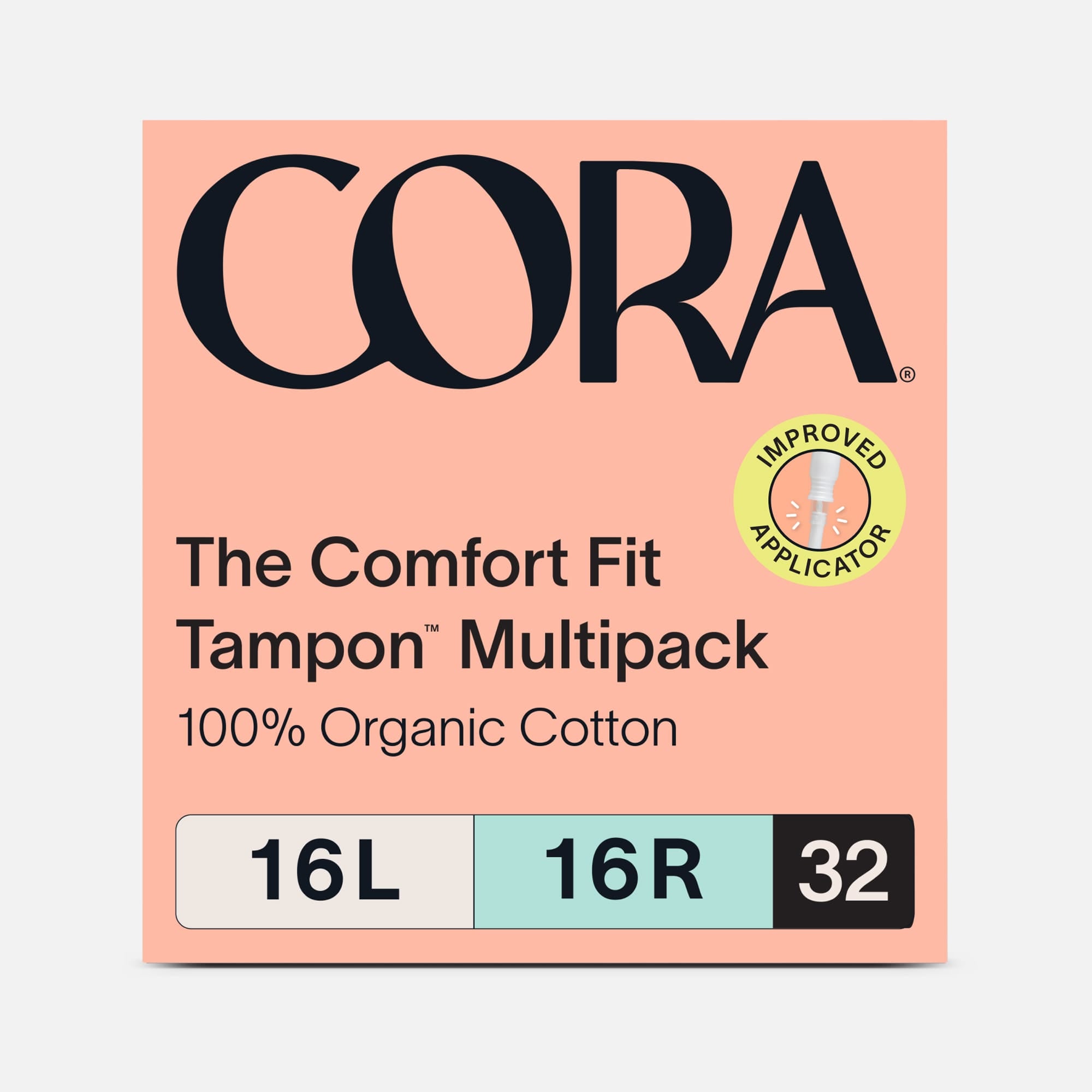 Cora Organic Cotton Applicator Tampons, Regular/Super, 32 ct.