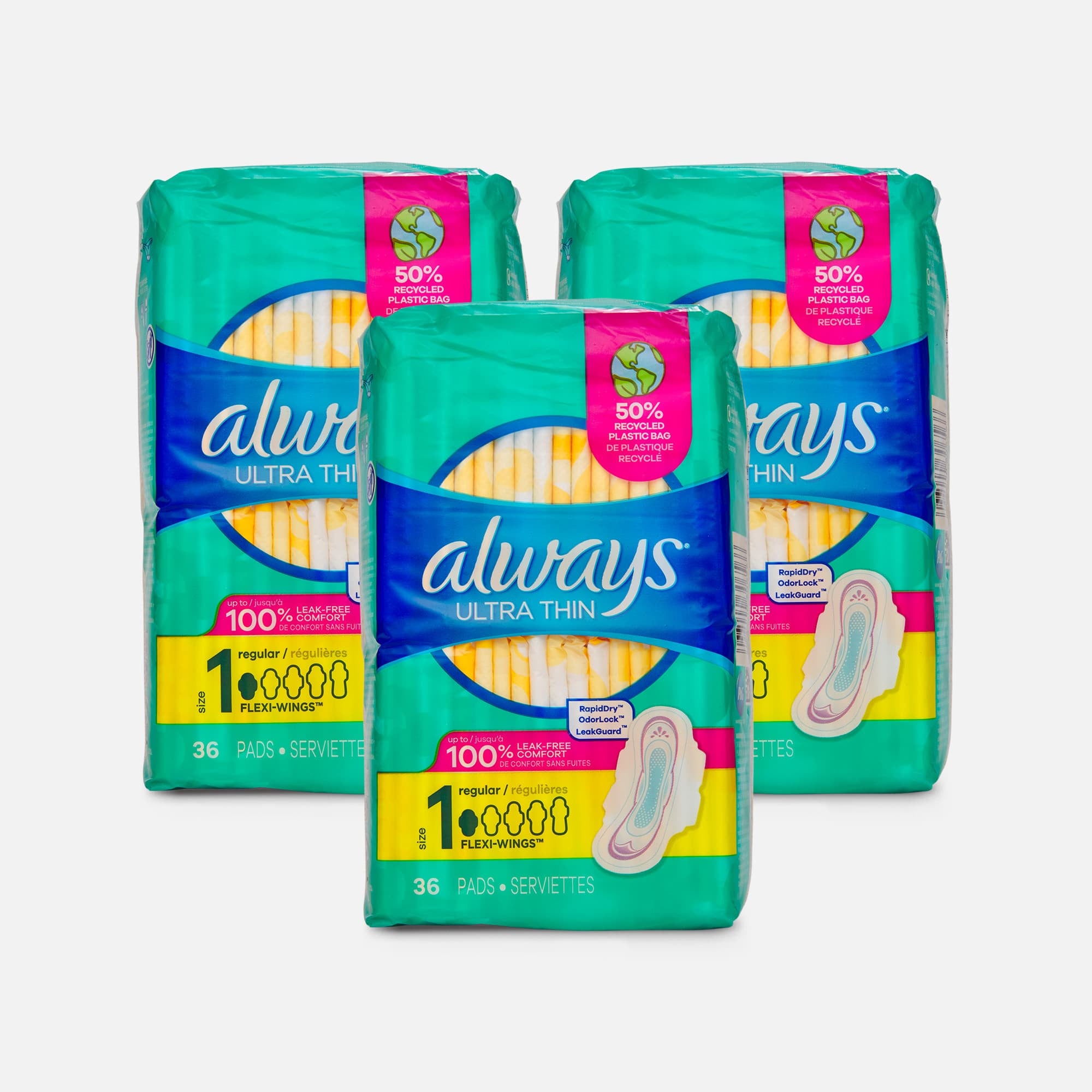 Always Ultra Thin Pads with Wings, Size 1, 36 ct. (3-Pack), , large
