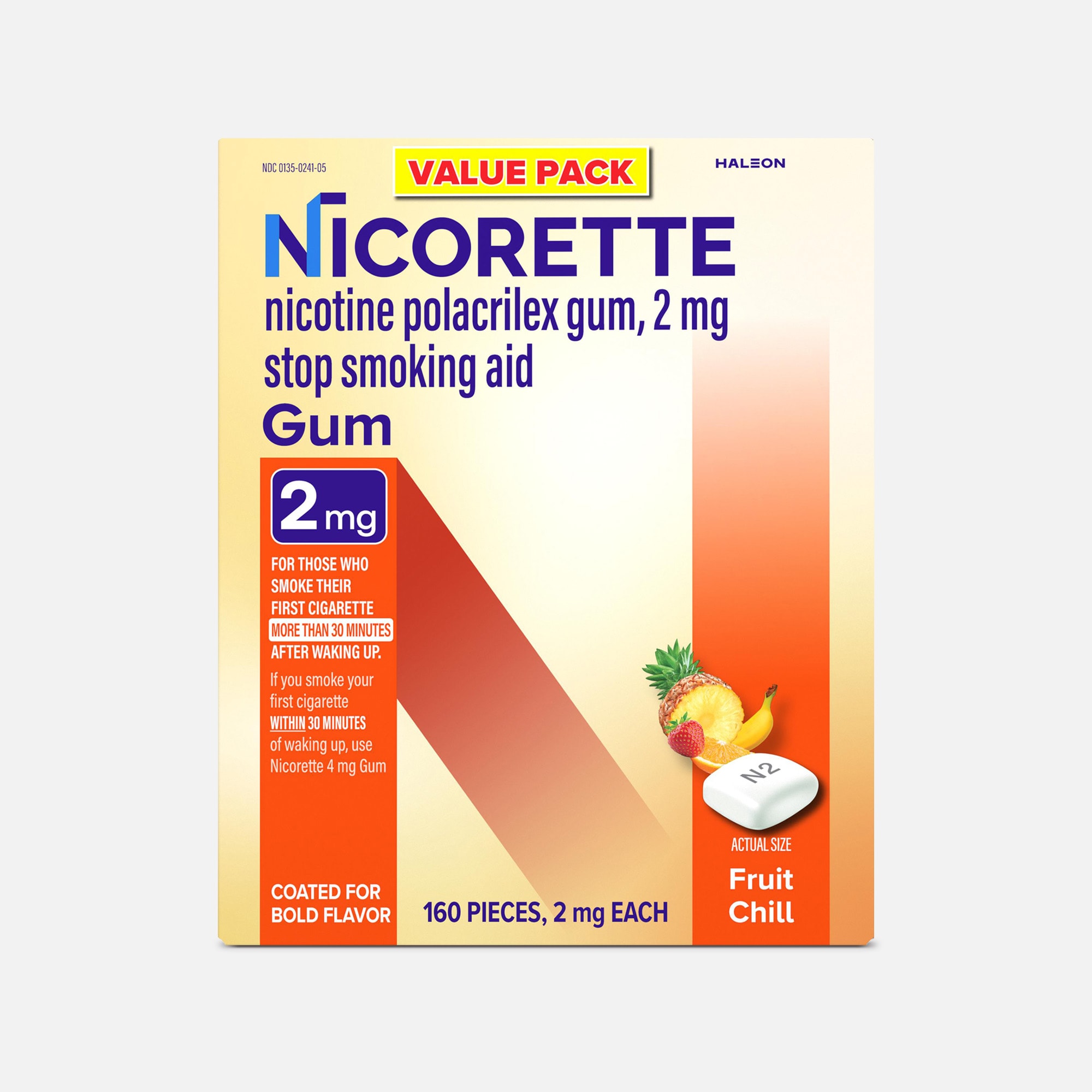 Nicorette Nicotine Gum, Fruit Chill, 2mg, 100 ct.