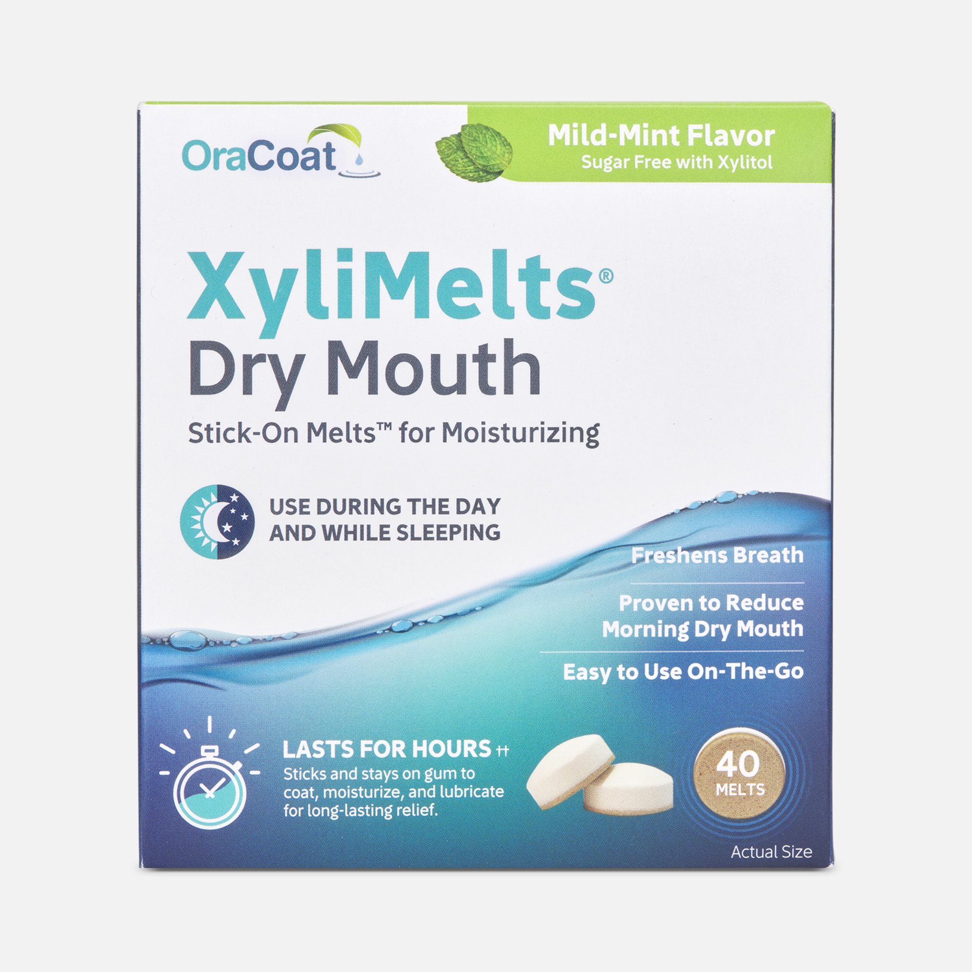 OraCoat XyliMelts Dry Mouth Stick-On Melts - Mild Mint,  40 ct., , large