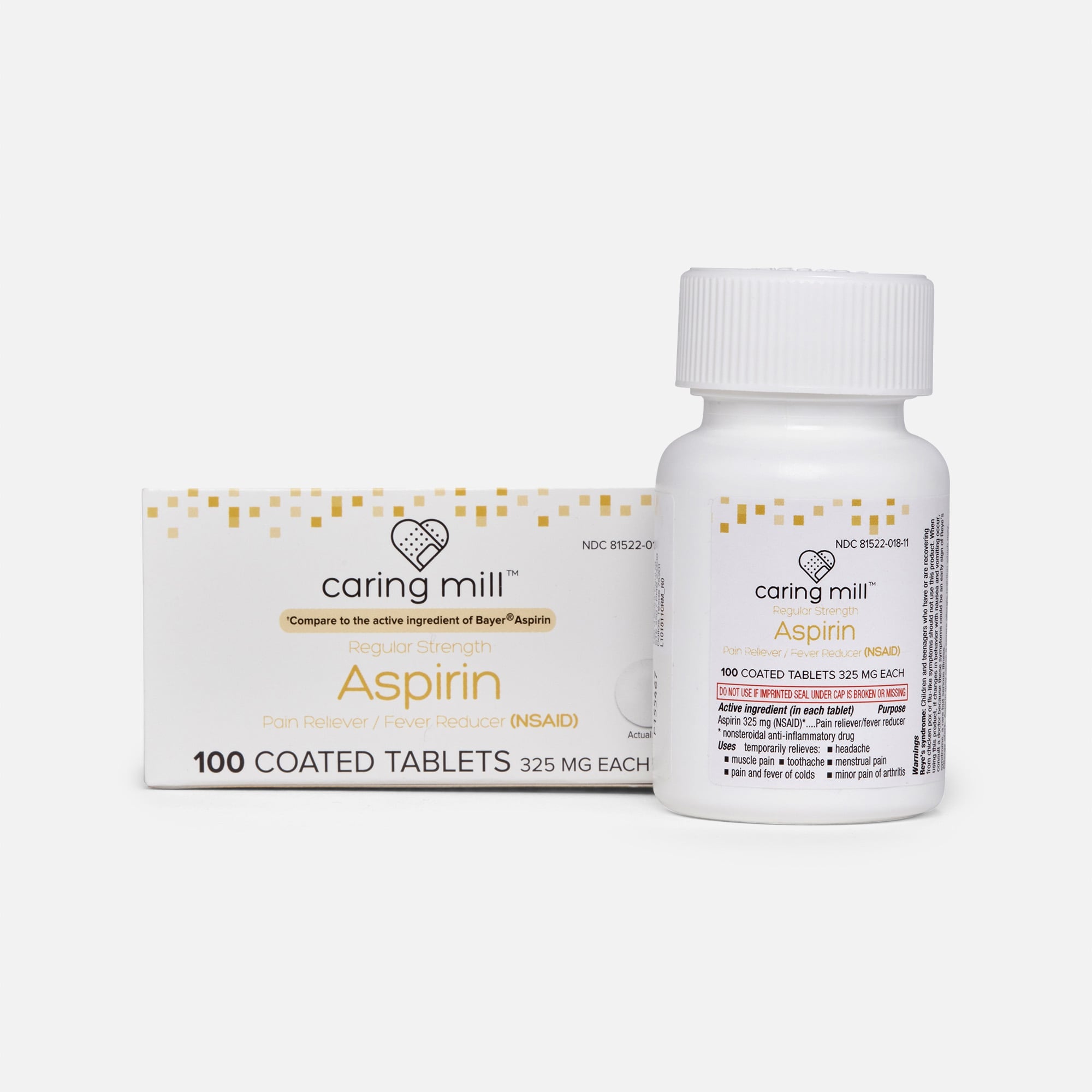 Caring Mill™ Aspirin Pain Reliever/ Fever Reducer (NSAID) Tablets, 100 ct., , large