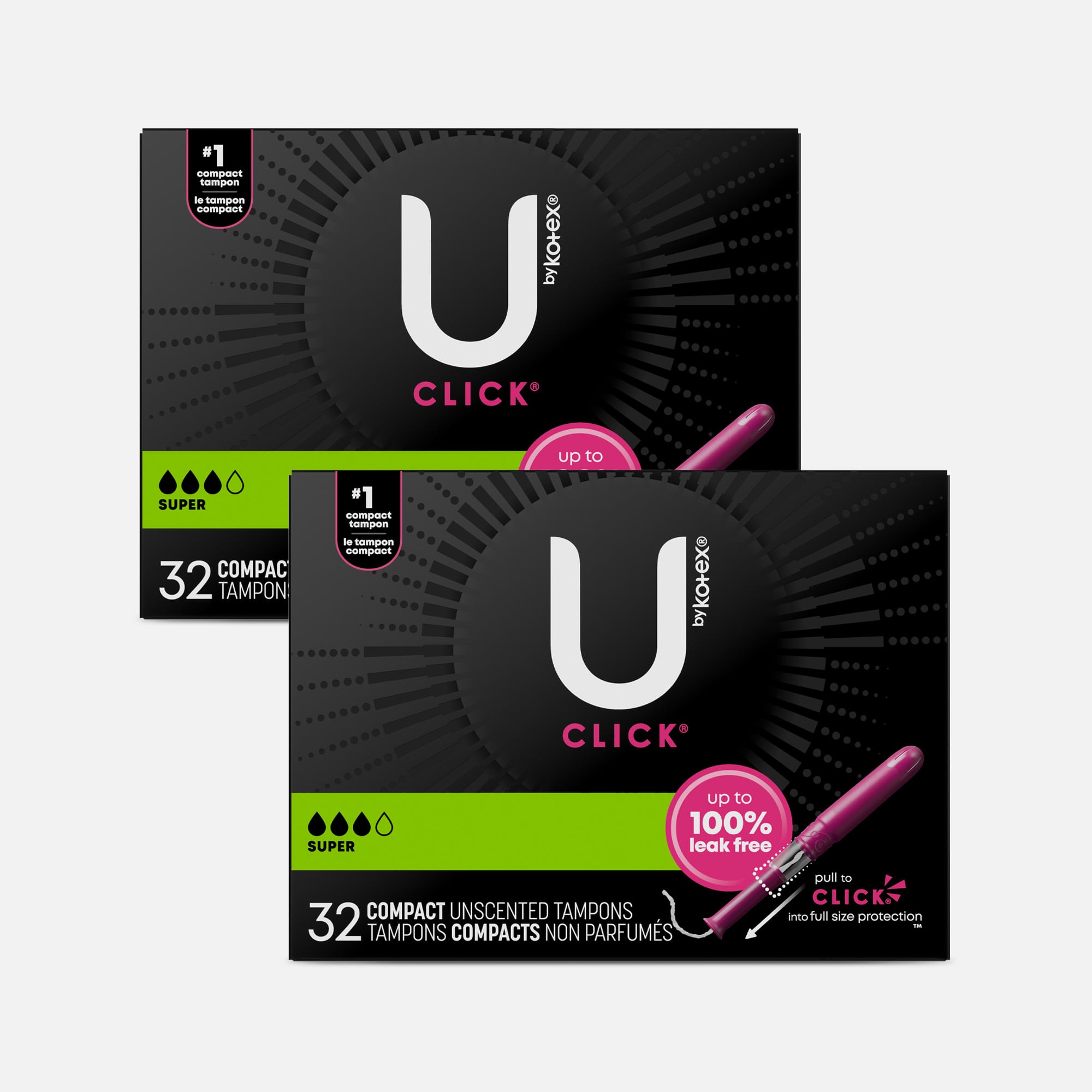 U by Kotex Click Compact Tampons, Super Absorbency, 32 ct. (2-Pack), , large