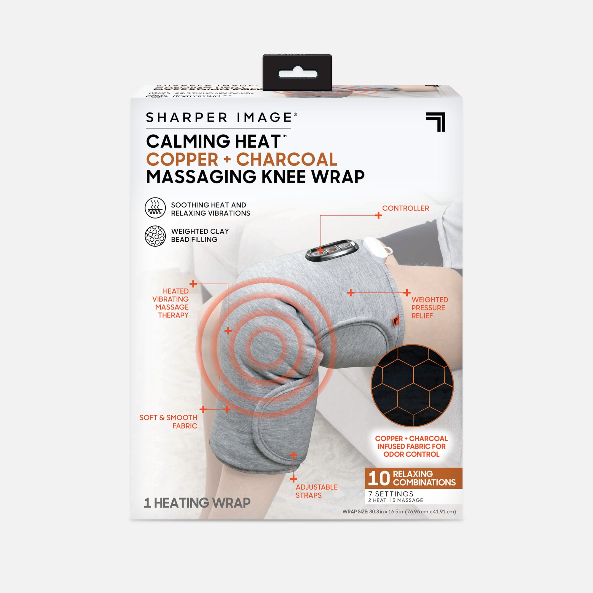 Sharper Image Calming Heat Copper + Charcoal Massaging Knee Wrap, , large