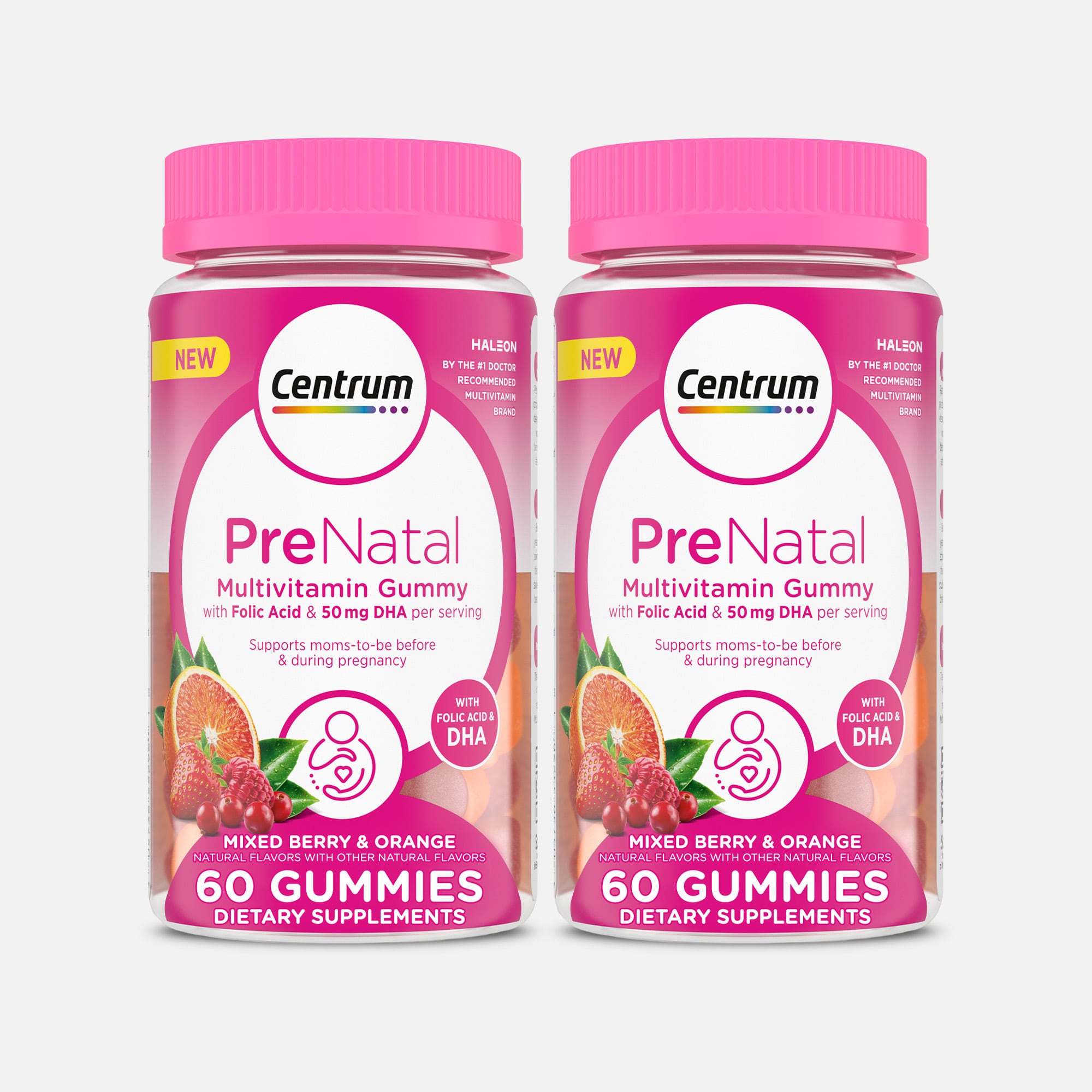 Centrum Prenatal Multivitamin Gummies with DHA and Folic Acid, Mixed Berry & Orange, 60 ct. (2-Pack), , large