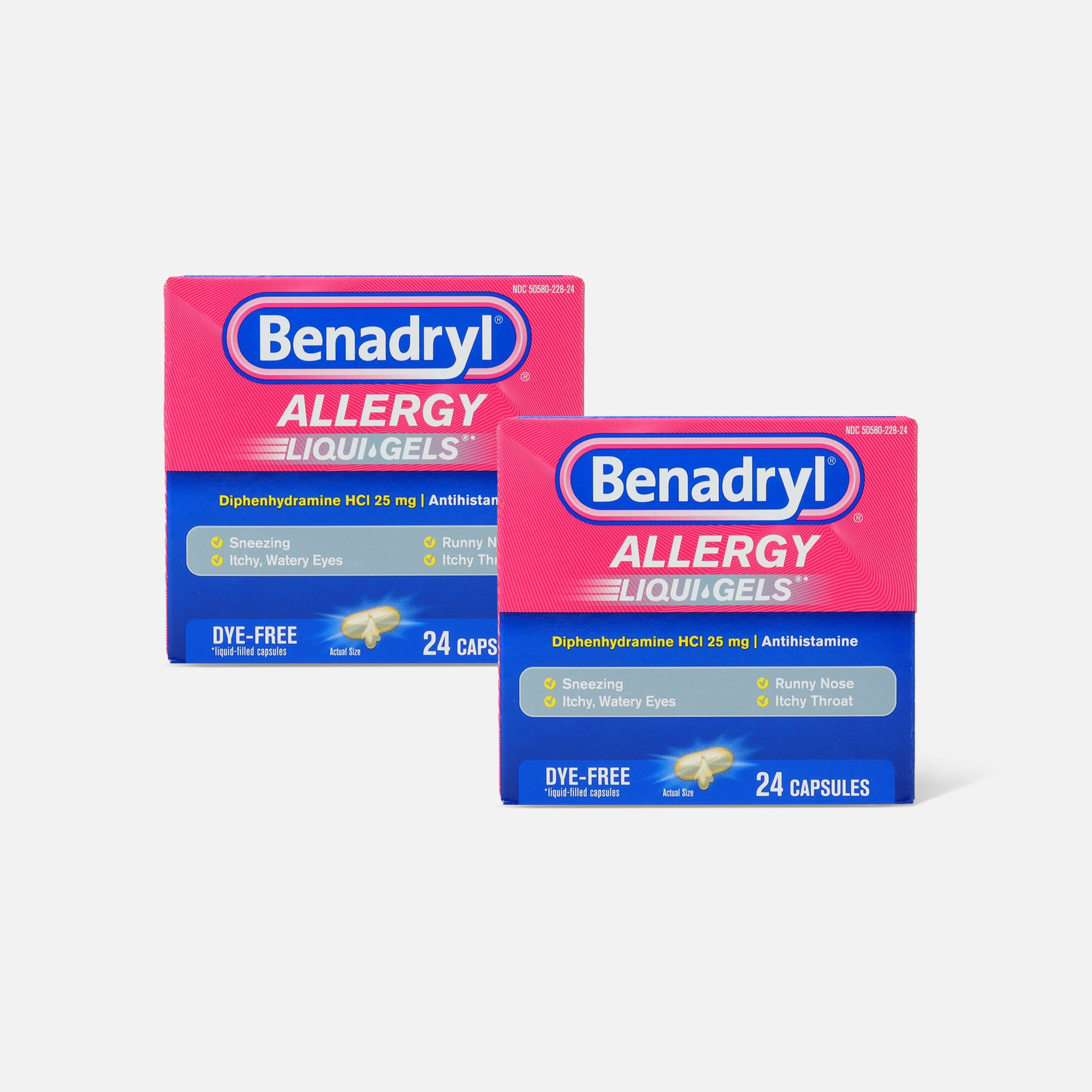 Benadryl Dye-Free Allergy Relief, Liqui-gels, 24 capsules (2-Pack), , large