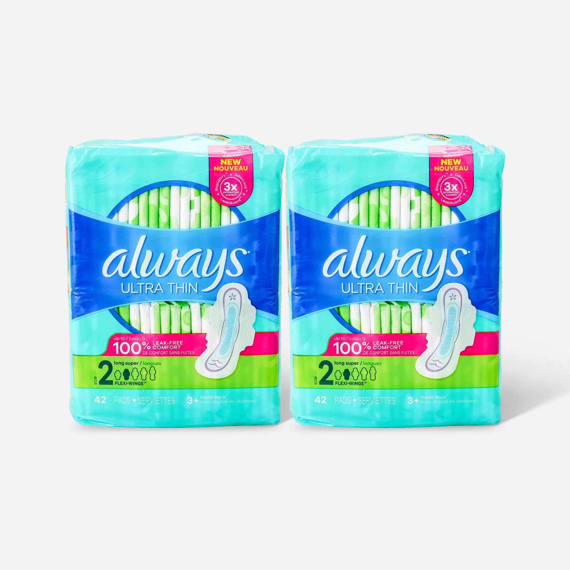 Always Ultra Thin Pads Long Super Absorbency Unscented with Wings, Size 2, 42 ct. (2-Pack), , large