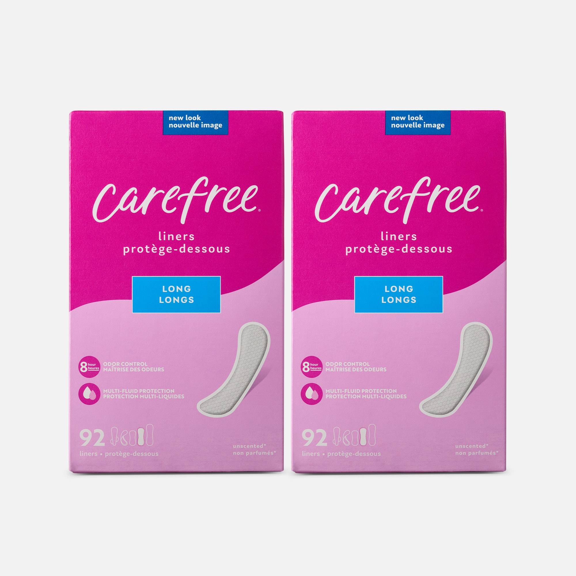 Carefree Acti-Fresh Long Pantiliners, Unscented, 92 ct. (2-Pack), , large