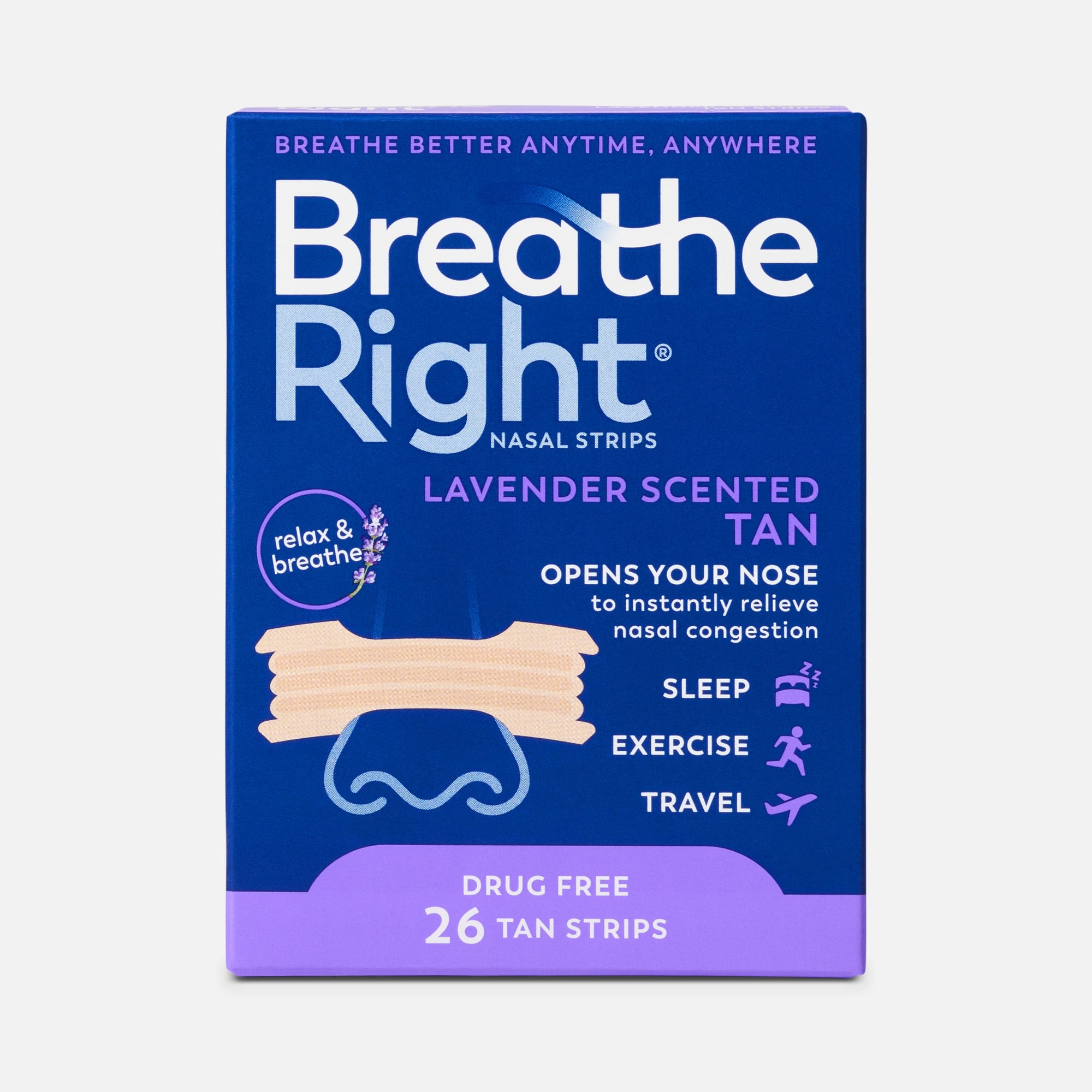 Breathe Right Tan Nasal Strips, Lavender, 26 ct., , large
