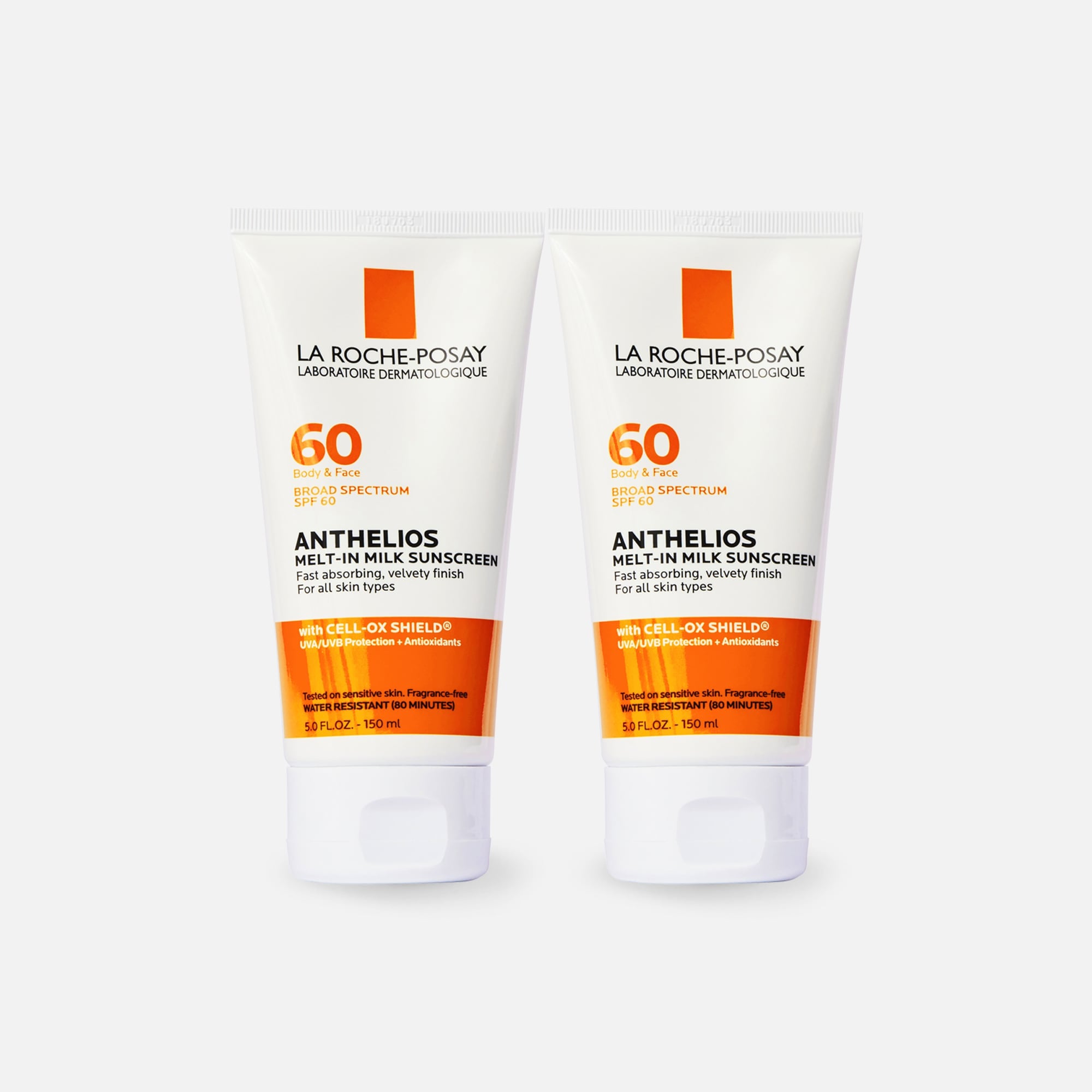 La Roche-Posay Anthelios 60 Body and Face Sunscreen Melt-In Milk Lotion, SPF 60 with Antioxidants, 5 fl oz. (2-Pack), , large