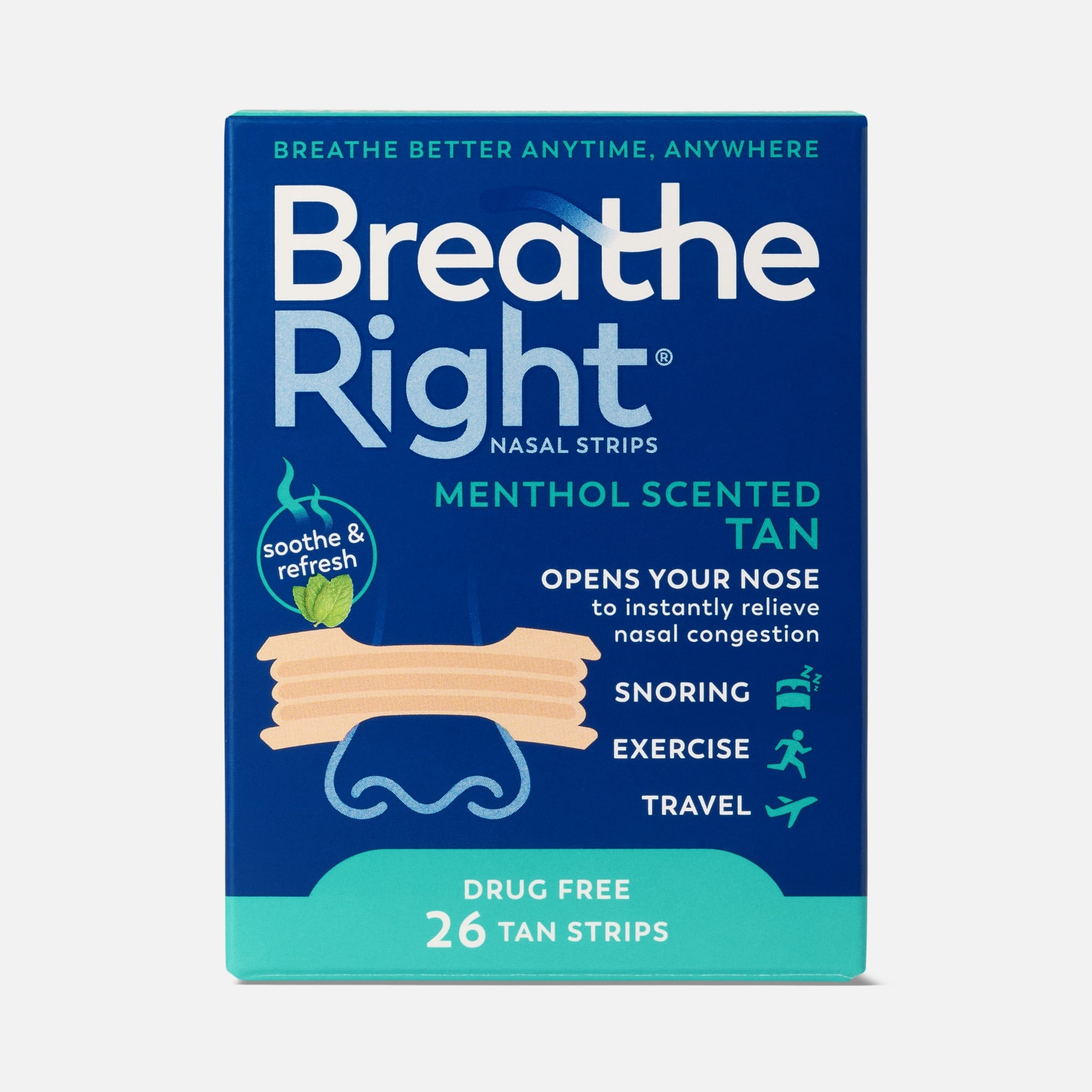Breathe Right Extra Strength Nasal Strips, Menthol Scented, Tan, 26 ct., , large