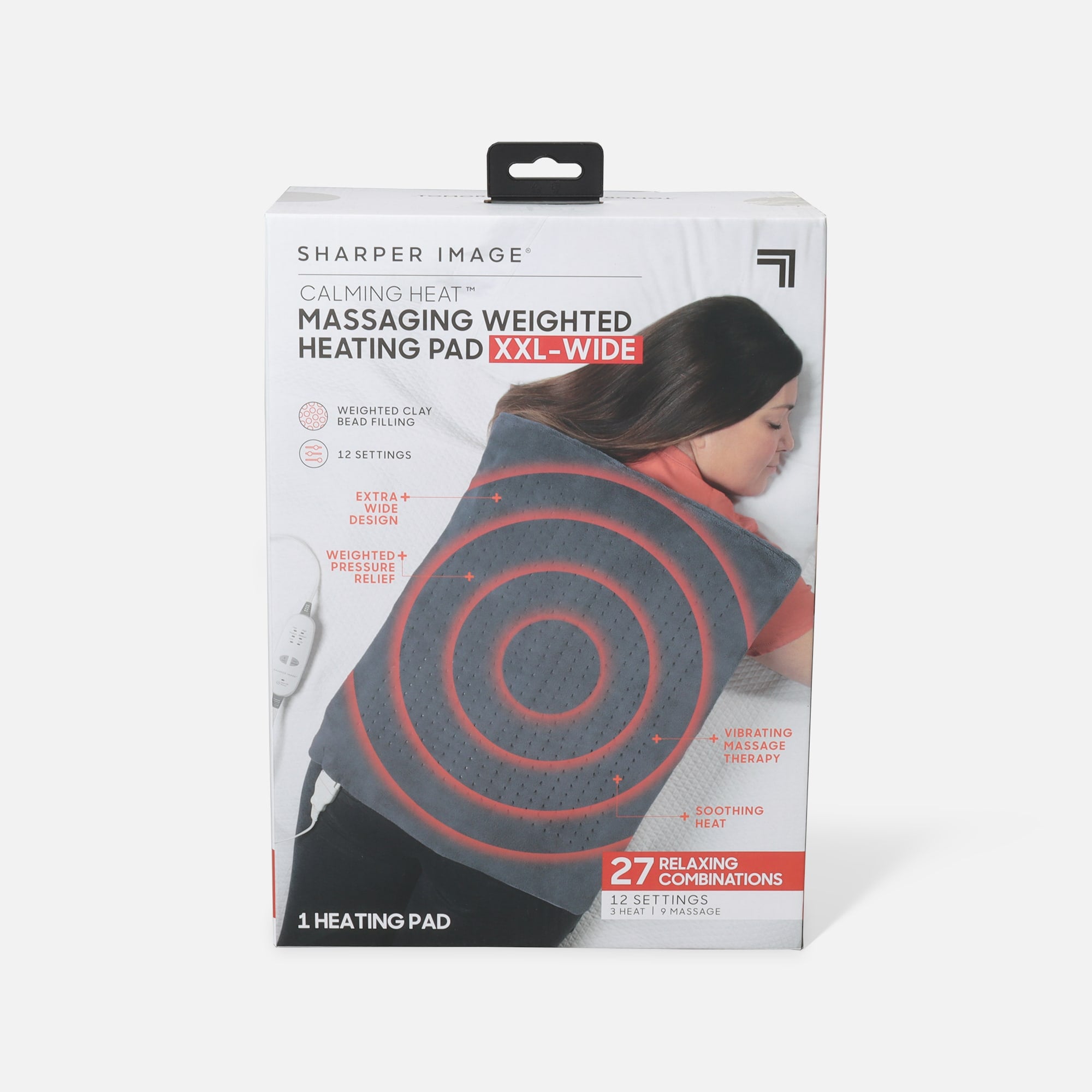 Sharper Image Calming Heat Massaging Weighted Heating Pad, XXL-Wide, , large