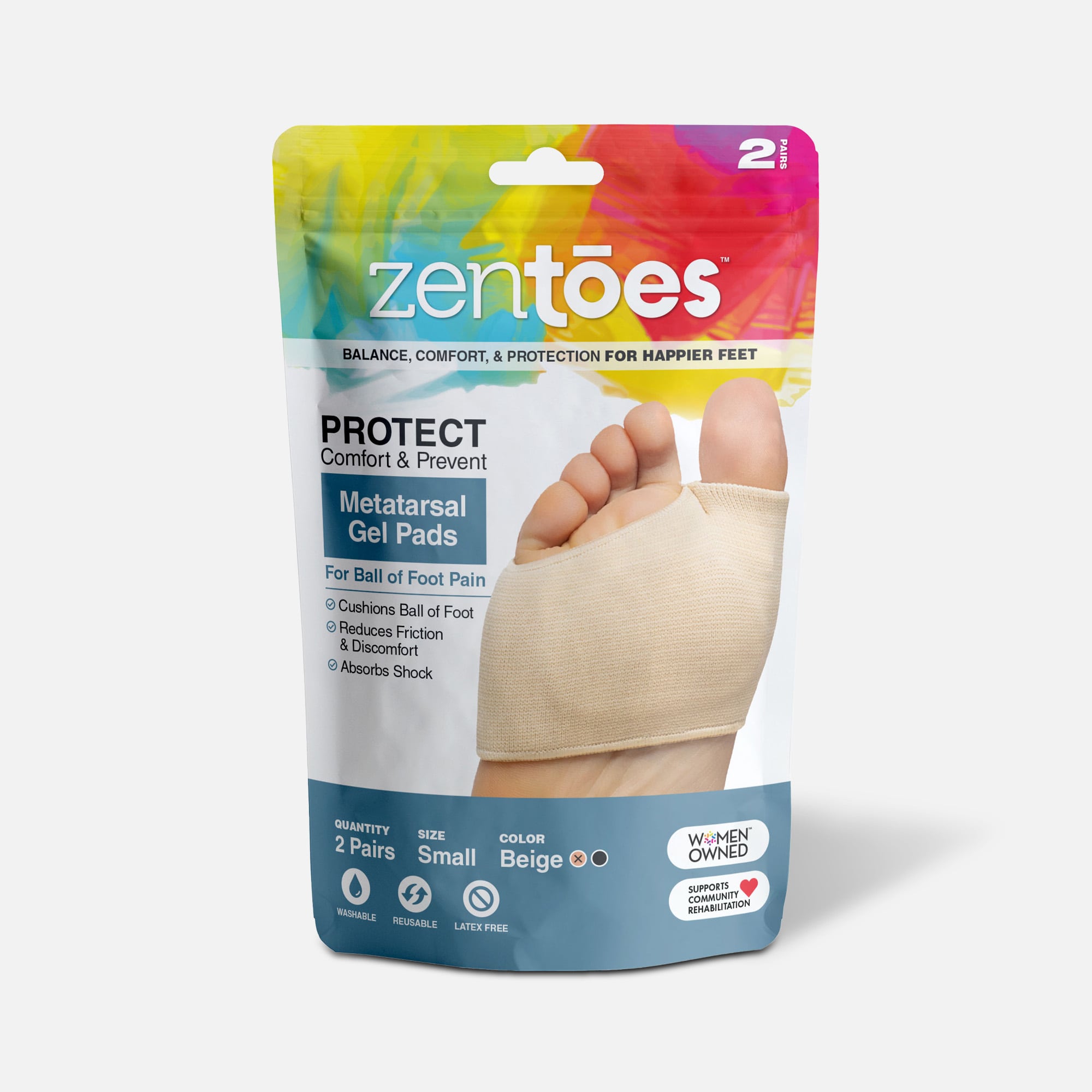 ZenToes Fabric Metatarsal Sleeve with Sole Cushion Gel Pads - 4-Pack, , large