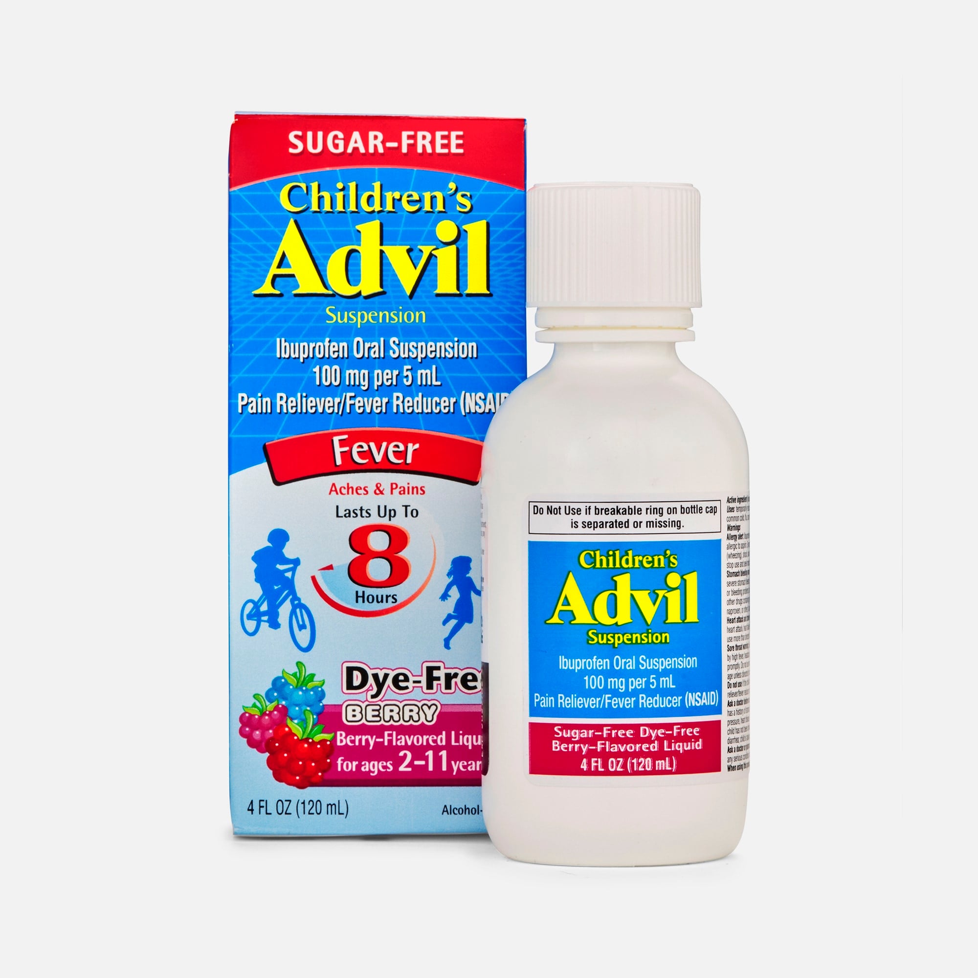 Children's Advil Pain Reliever and Fever Reducer, Sugar Free and Dye Free Ibuprofen Oral Suspension, Berry Flavored, 4 fl oz., , large